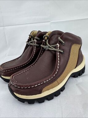 Buffalino B-Boots Brown Leather & Tan Canvas Chukkas Boots, EU 40 M 7.5, W 9